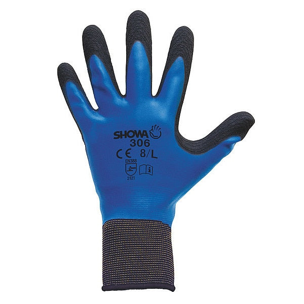 Foam Latex Coated Gloves, Palm Coverage, Black/Blue, XL, PR