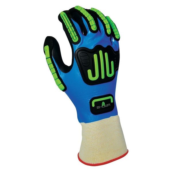 Nitrile Impact Coated Gloves, Full Coverage, Black/Blue, L, PR