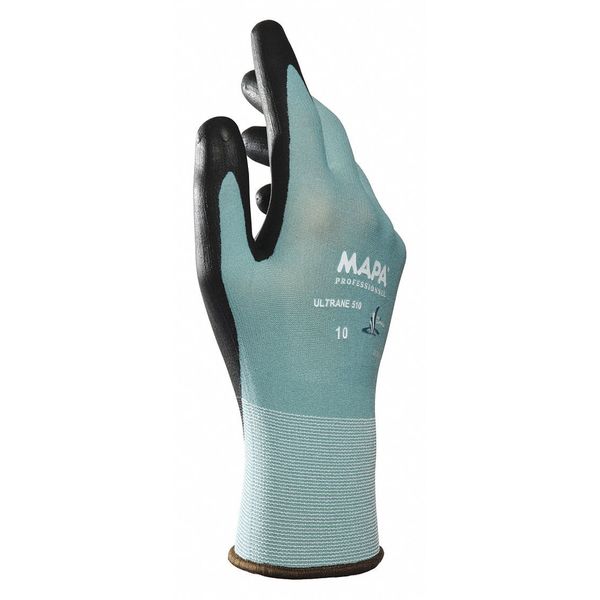 Polymer Coated Gloves, Palm Coverage, Black/Green, 8, 96PK