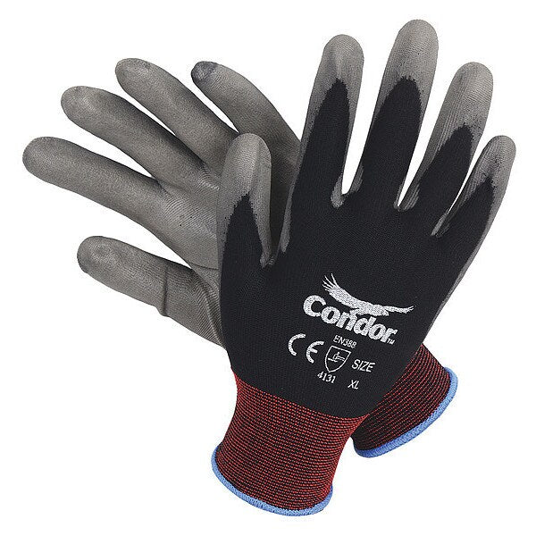 Polyurethane Coated Gloves, Palm Coverage, Black/Gray, 2XL, PR