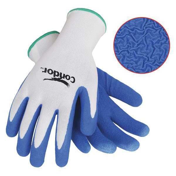 Natural Rubber Latex Coated Gloves, Palm Coverage, Blue/White, L, PR
