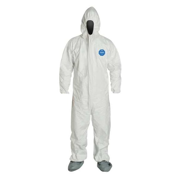 Tyvek 400 Hooded Disposable Coverall, Attached Skid-Resistant Boots, XL, White, 25 Pack