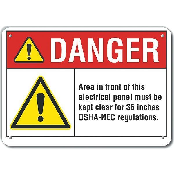 Reflective Electrical Panel Danger Sign, 10 in Height, 14 in Width, Aluminum, Horizontal Rectangle