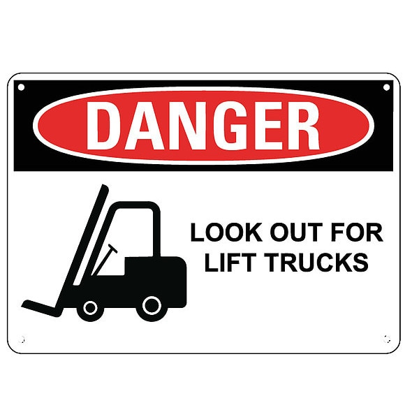 Lift Truck Traffic Danger Reflective Label, 10 in H, 14 in W, LCU4-0291-RD_14X10