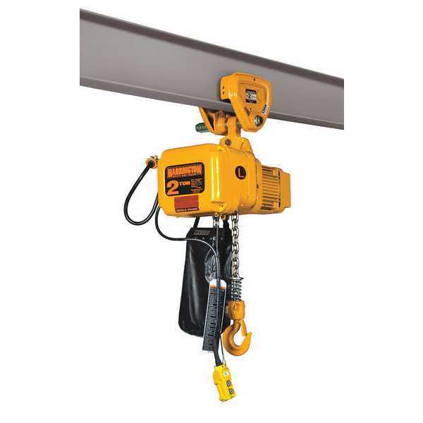 Electric Chain Hoist, 2,000 lb, 10 ft, Push Trolley