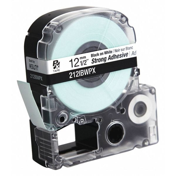 Label Tape, Blk/Wht, Strong Adhesive, 1/2