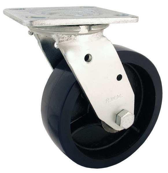 Swivel Plate Caster, Rubber, 6 in., 820 lb.