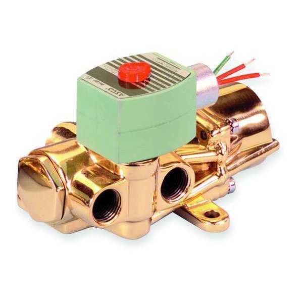 120V AC Brass Solenoid Valve with Manual Operator, 1/4 in Pipe Size