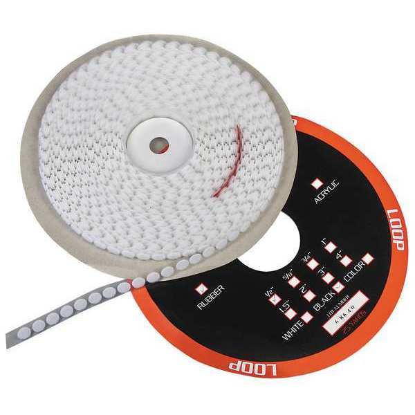 Reclosable Fastener, Disc, Rubber Adhesive, 3/4 in, White, 1030 PK