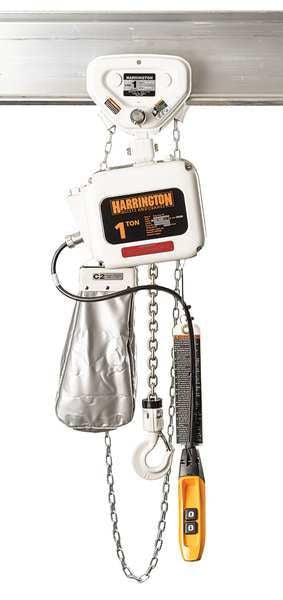 Electric Chain Hoist, 1,000 lb, 20 ft, Geared Trolley, White