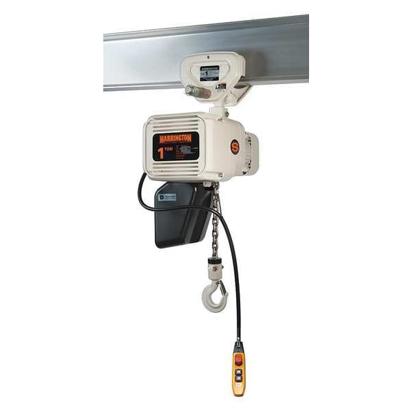 Electric Chain Hoist, 1,000 lb, 20 ft, Push Trolley, White