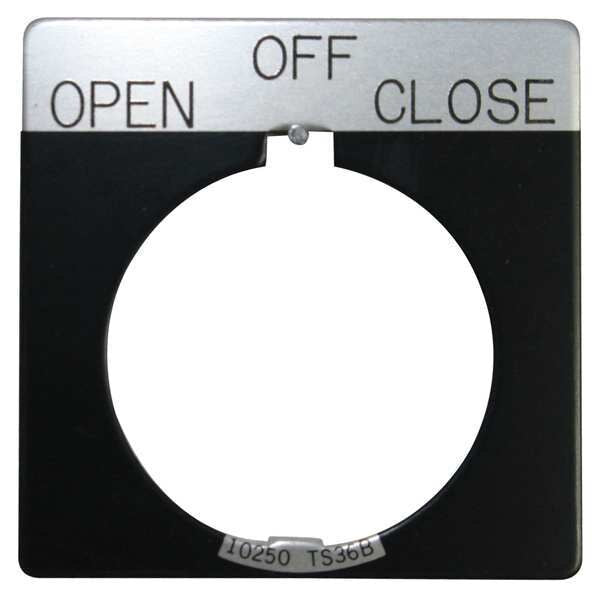 Cutler-Hammer Legend Plate, Square, Open Off Close, Black