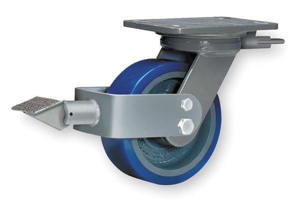 Plate Caster, Swivel, Poly, 6 in., 960 lb, Blu, B