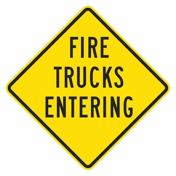 Fire Trucks EntTraffic Sign, 12 in H, 12 in W, Aluminum, Diamond, English, T1-1913-HI_12x12