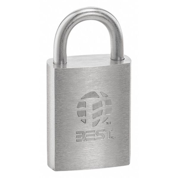 Keyed Padlock, Coreless, Standard Shackle, Rectangular Brass Body, Stainless Steel Shackle, 7/8 in W