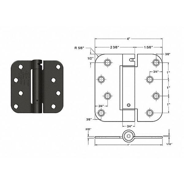 4 in W x 4 in H Satin Brass Door and Butt Hinge
