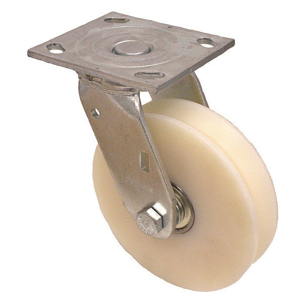 Plate Caster, 1250 lb. Load, White Wheel