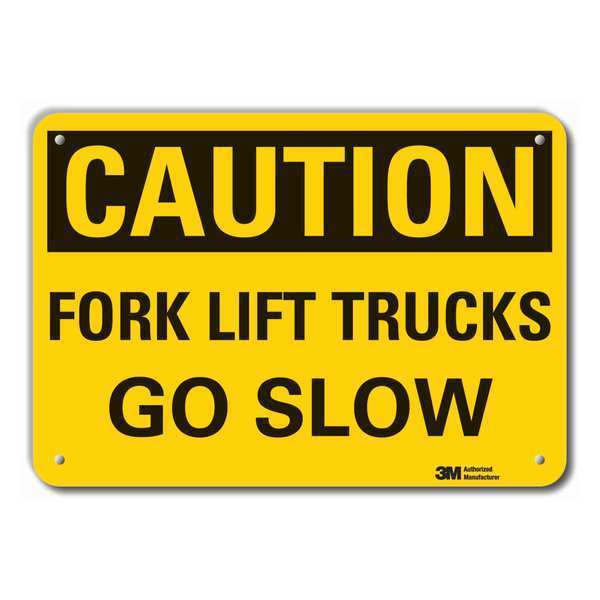 Reflective Lift Truck Traffic Caution Sign, 7 in H, 10 in W, Vertical Rectangle, LCU3-0294-RA_10x7
