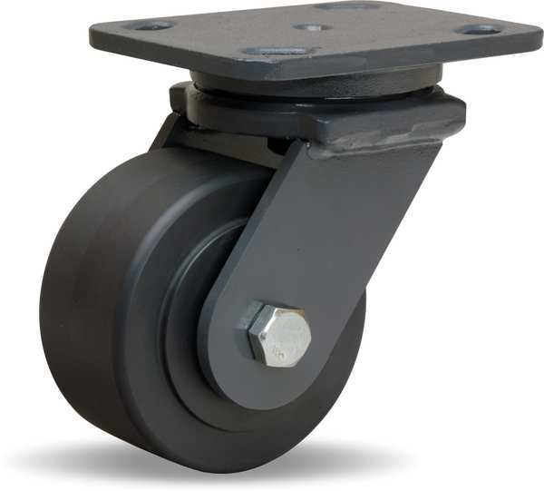 Plate Caster, Swivel, Nylon, 4 in., 2000 lb, Blk