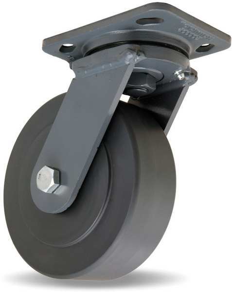 Plate Caster, Swivel, Nylon, 6 in., 2000 lb, Blk