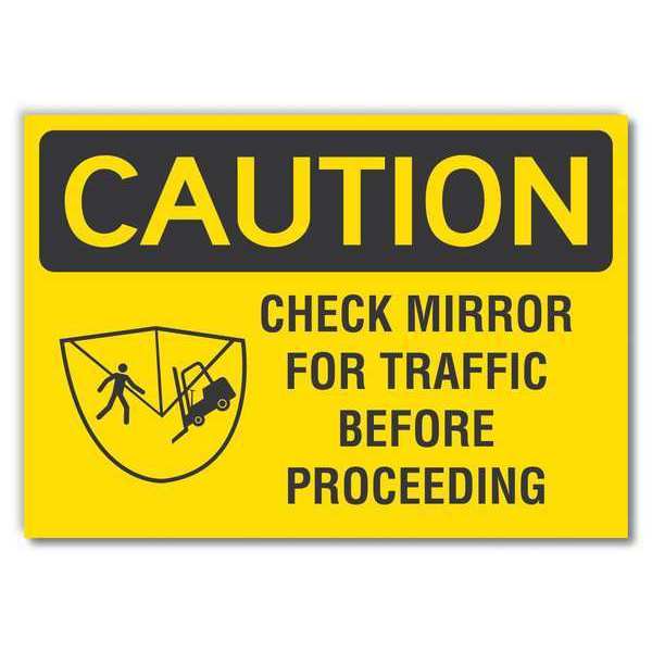 Lift Truck Caution Reflective Label, 5 in Height, 7 in Width, Reflective Sheeting, English