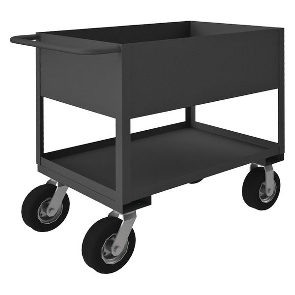 Steel Utility Cart with Deep Lipped Metal Shelves, Flat, 2 Shelves, 1,200 lb