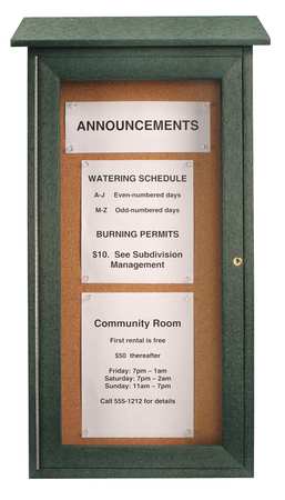 Enclosed Bulletin Board,tack,34x16,green