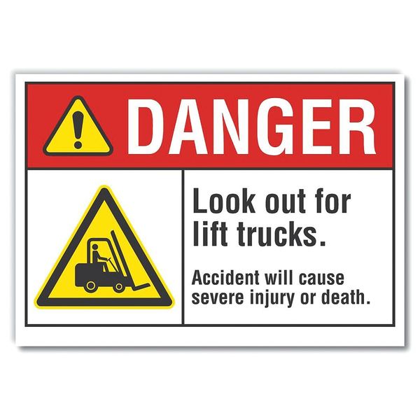 Lift Truck Traffic Danger Reflective Label, 7 in H, 10 in W, LCU4-0040-RD_10X7