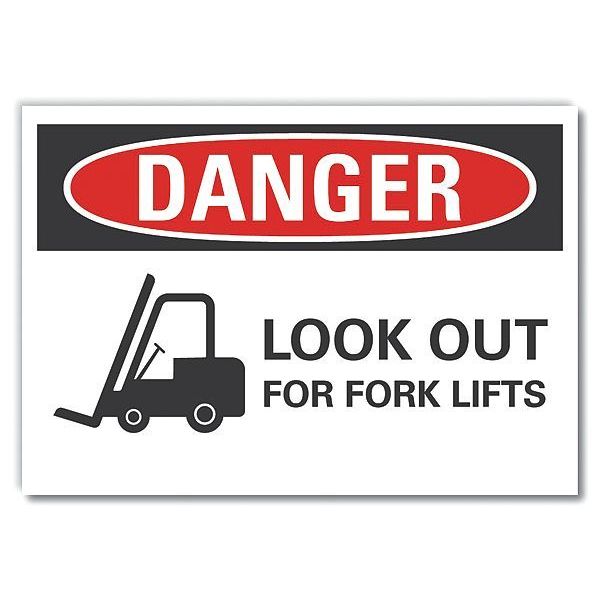 Lift Truck Traffic Danger Label, 5 in H, 7 in W, Polyester, Rectangle, LCU4-0290-ND_7X5