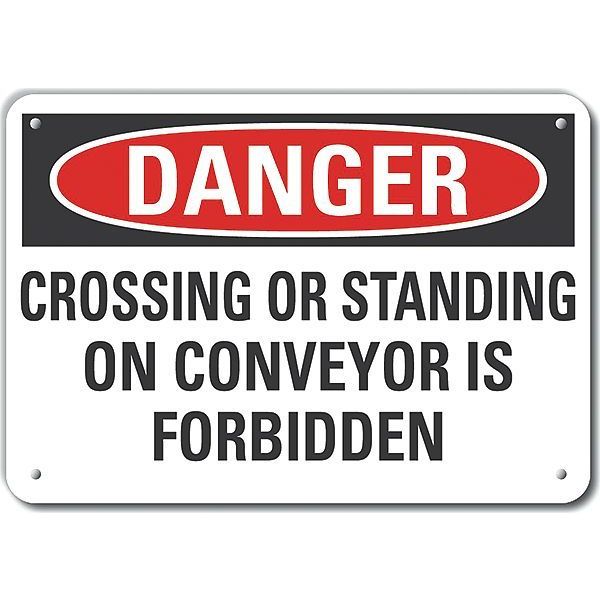 Reflective Conveyor Safety Danger Sign, 7 in Height, 10 in Width, Aluminum, Vertical Rectangle