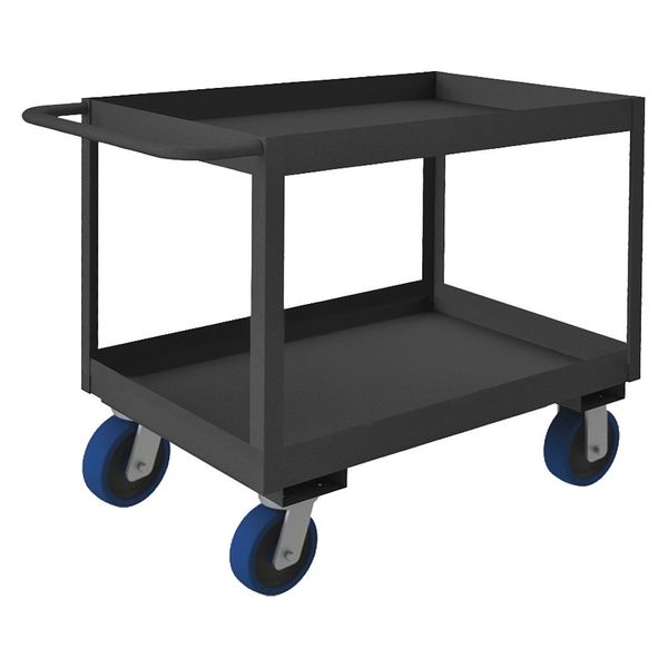 Steel Utility Cart with Deep Lipped Metal Shelves, Flat, 2 Shelves, 3,600 lb