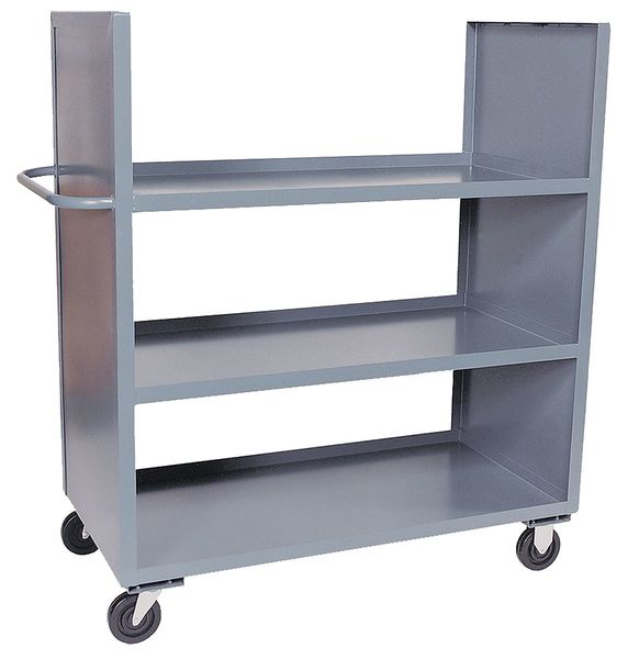 Steel Dual-Side-Access Solid-Wall Metal Stock Truck, Flat, 3 Shelves, 3,000 lb