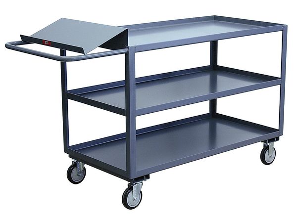 Steel Order-Picking Utility Cart with Lipped Metal Shelves, Flat, 3 Shelves, 1,200 lb