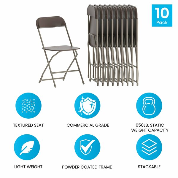 Hercules Series Plastic Folding Chair Brown - 10 Pack 650LB Weight Capacity Comfortable Event Chair-Lightweight Folding Chair