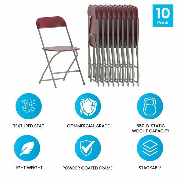 Hercules Series Plastic Folding Chair Red - 10 Pack 650LB Weight Capacity Comfortable Event Chair-Lightweight Folding Chair