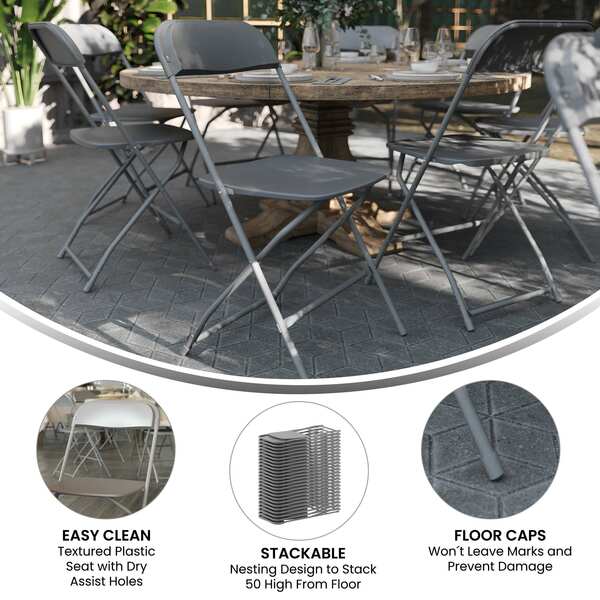 Hercules Series Plastic Folding Chair Grey - 2 Pack 650LB Weight Capacity Comfortable Event Chair-Lightweight Folding Chair