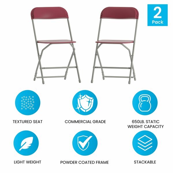 Hercules Series Plastic Folding Chair Red - 2 Pack 650LB Weight Capacity Comfortable Event Chair - Lightweight Folding Chair