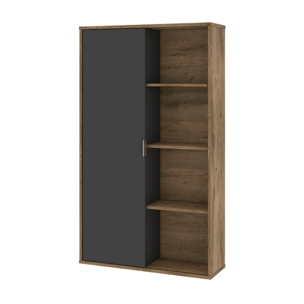 Aquarius Bookcase with Sliding Door, Rustic Brown/Graphite