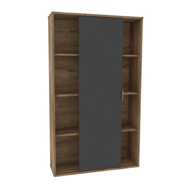 Aquarius Bookcase with Sliding Door, Rustic Brown/Graphite
