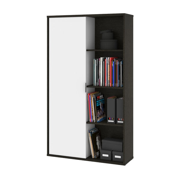 Aquarius Bookcase with Sliding Door, Deep Grey/White