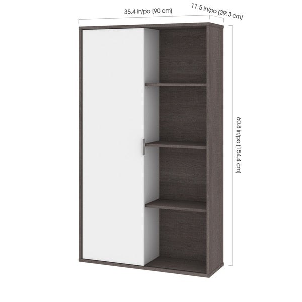 Aquarius Bookcase with Sliding Door, Bark Gray/White