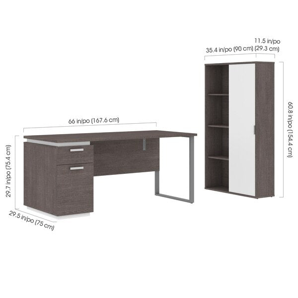 Aquarius 2-Piece Computer Desk and Bookcase, Bark Gray/White