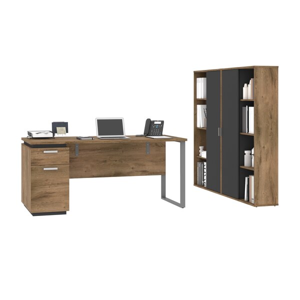Aquarius 3-Piece Computer Desk and Two Bookcases, Rustic Brown/Graphite