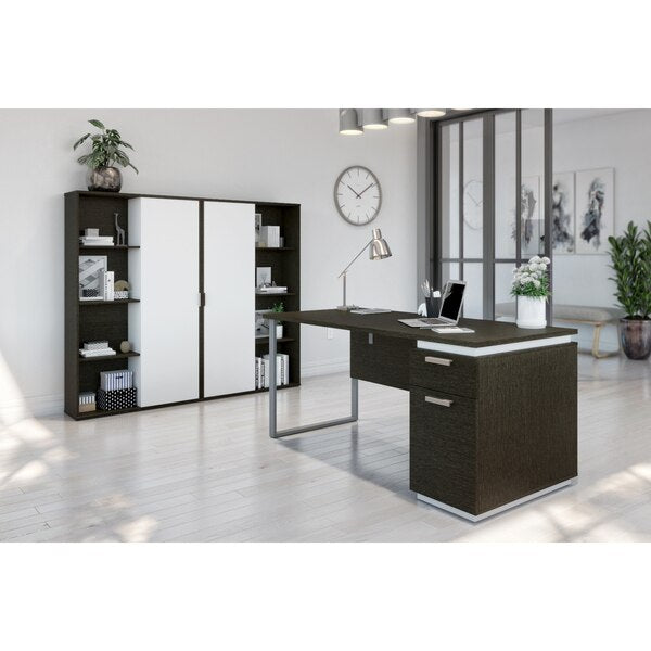 Aquarius 3-Piece Computer Desk and Two Bookcases, Deep Grey/White