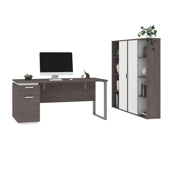 Aquarius 3-Piece Computer Desk and Two Bookcases, Bark Gray/White