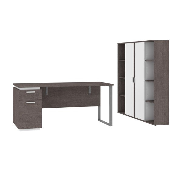 Aquarius 3-Piece Computer Desk and Two Bookcases, Bark Gray/White