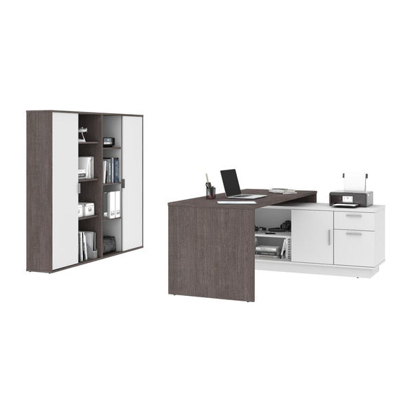 Equinox 3-Piece L-Shaped Desk and Two Bookcases, Bark Gray/White