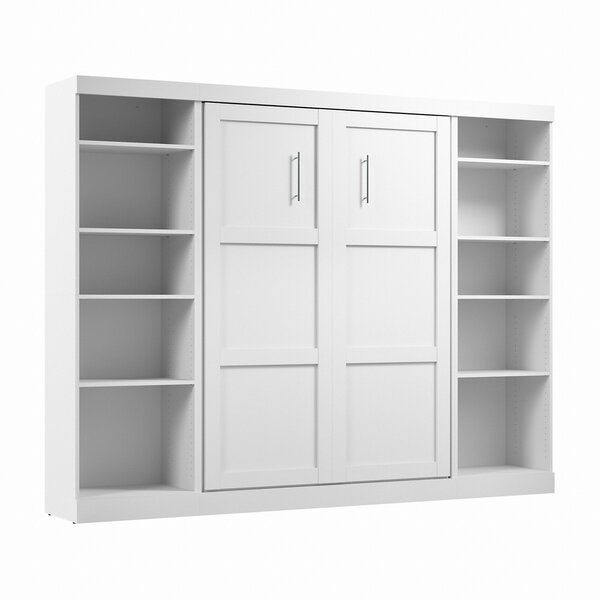 Bestar Pur Full Murphy Bed with 2 Shelving Units (109W) in White