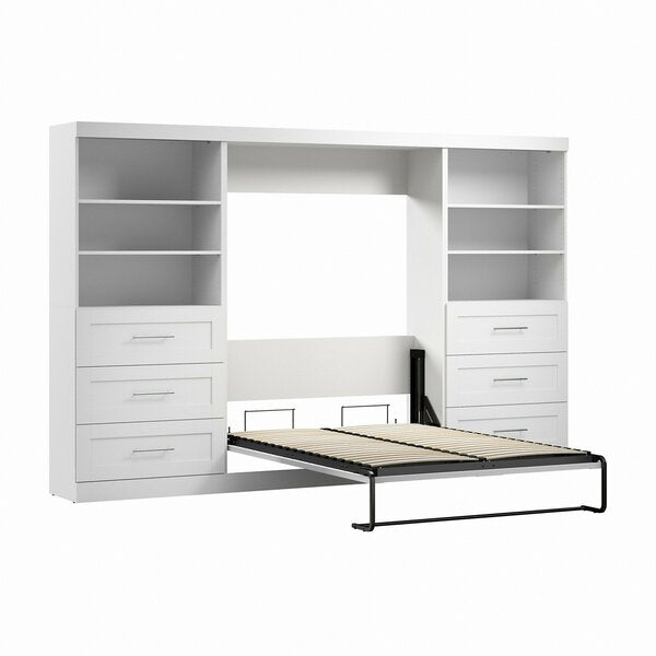Bestar Pur Full Murphy Bed and 2 Shelving Units with Drawers (131W) in White
