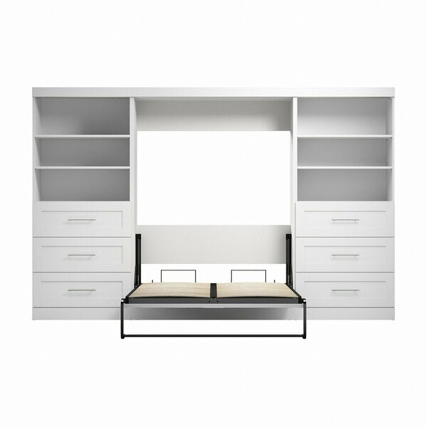 Bestar Pur Full Murphy Bed and 2 Shelving Units with Drawers (131W) in White